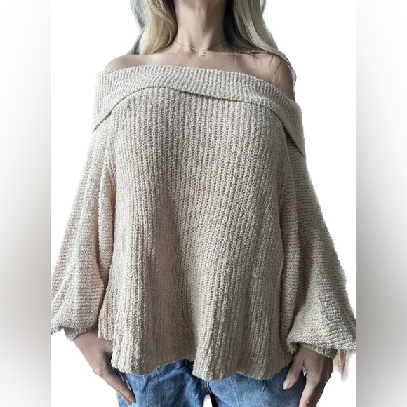 Free People M Slouchy roll down shoulder apricot sweater - Picture 2 of 9